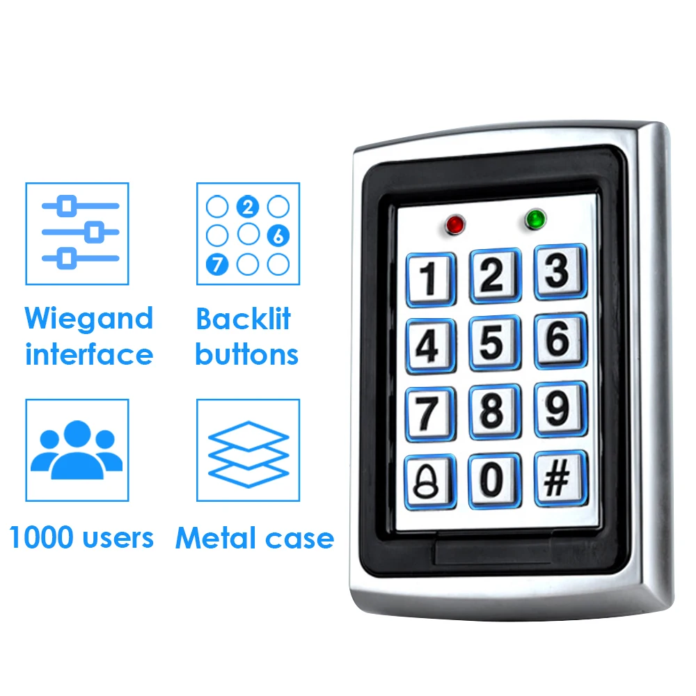 1000user RFID Metal Keypad with Cover Access Control suit applicable Most Door 125kHz Card Reader Keyboard Access Control System