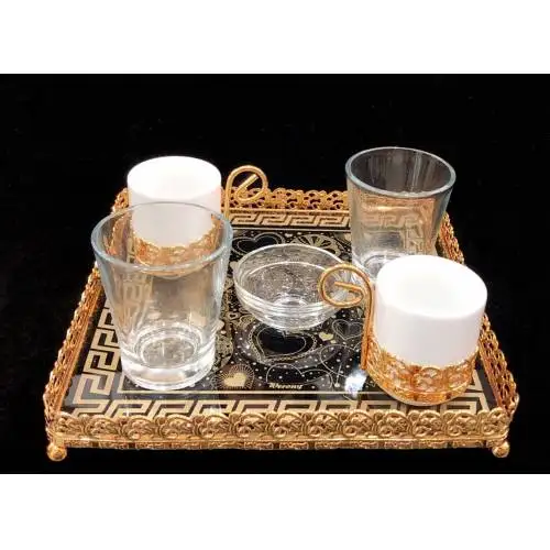 

DOLBOVI Square Tray Two Person Luxury Gold Color Coffee Cup Pad 6 Piece teaware cup tea handmade bowl beautiful mugs turkish tea set vintage Saucer creative Latte Cup free shipping products service coffee Weights undef