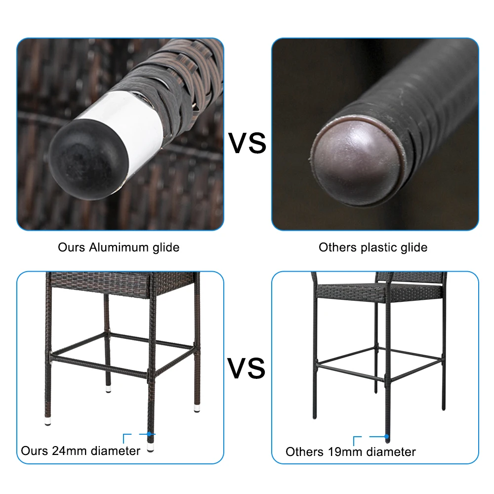 Outdoor 2pcs High Bar Chair PE Rattan Iron Frame Brown Gradient[US-Stock]