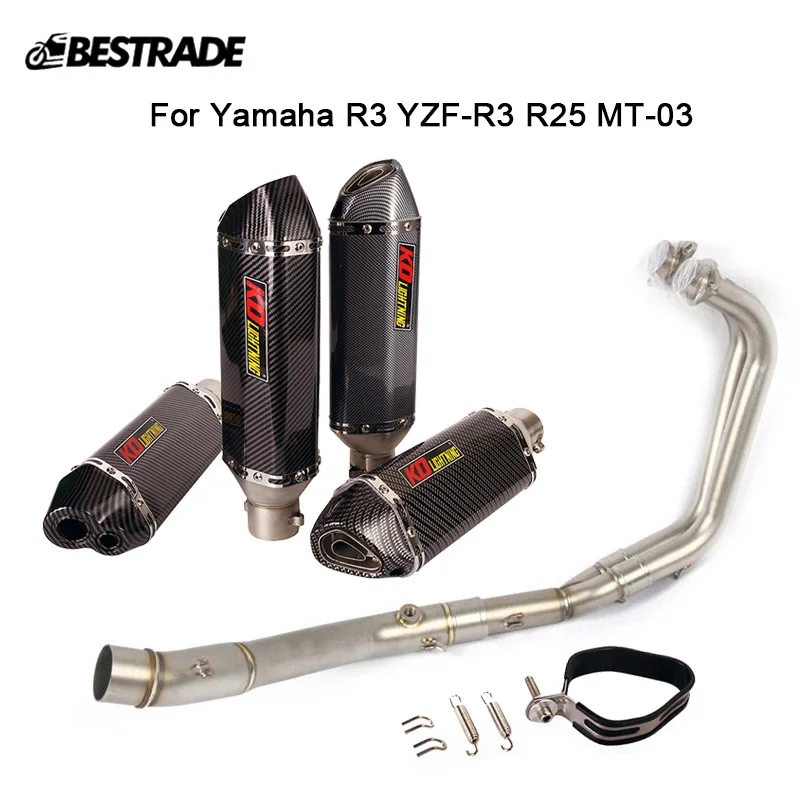 Motorcycle Exhaust System 51mm Muffler Tips Header Connect Pipe Slip 51mm Muffler For Yamaha YZF-R3 MT-03 R25 Stainless Steel