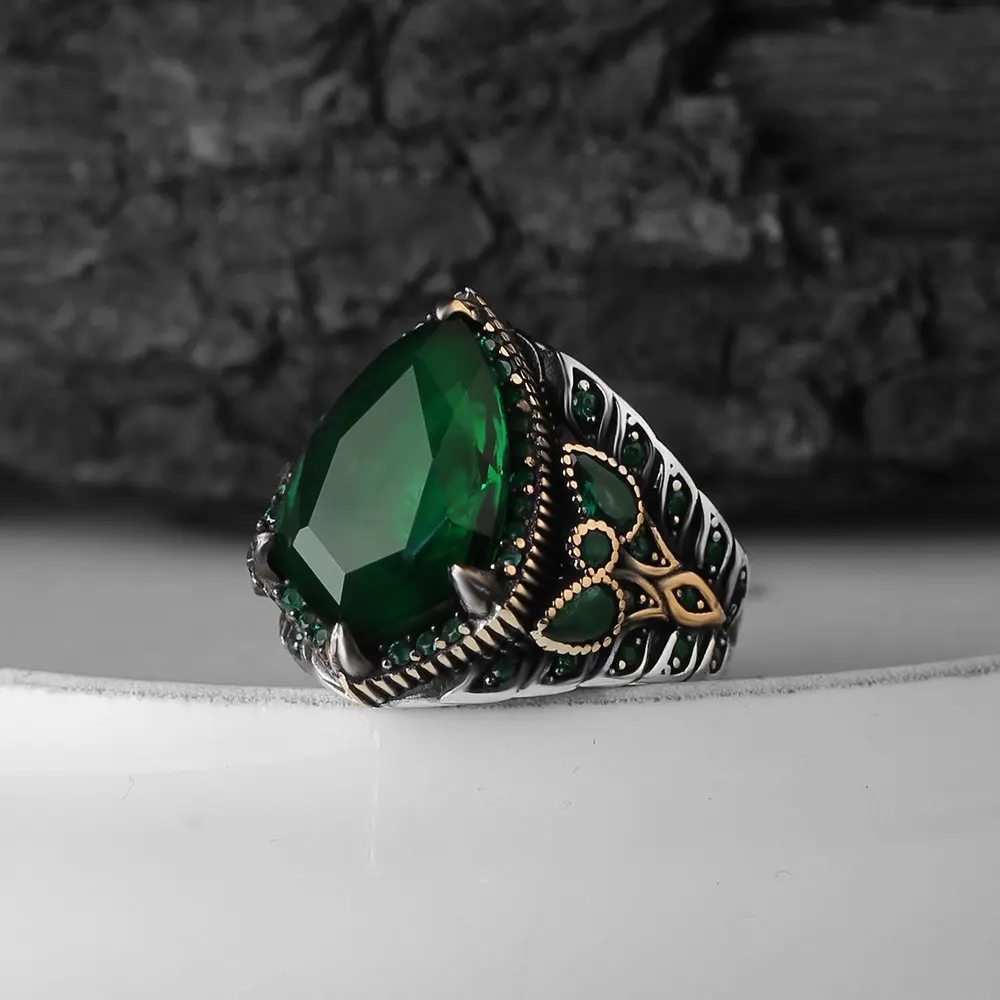 Zircon stone 925 Sterling Silver  Engraved Traditional Handmade Turkish Signet Ring Jewelry Gift  Women Men orjinal silver