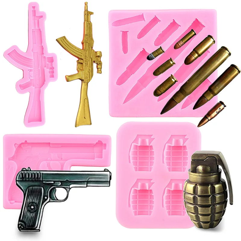 Gun Pistol Bomb Tank Bullet Military Boots Army Silicone Mold Cupcake Fondant Cake Decorating Tools DIY Chocolate Baking Moulds