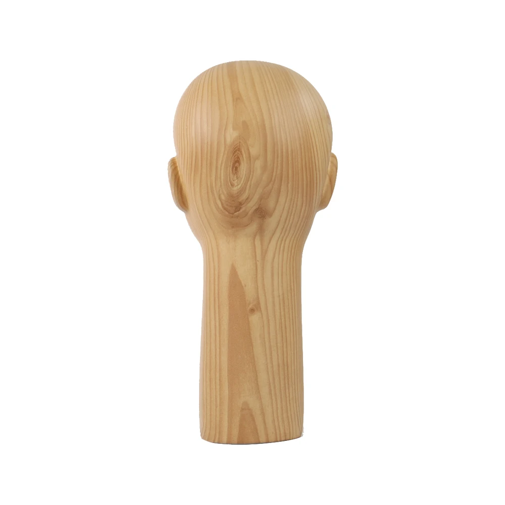 DE-LIANG DL1908 Water Transfer Wooden Head Mannequin Effect Ash Wood Head Retro Hat Dummy Wig Display Model with Ear Hole