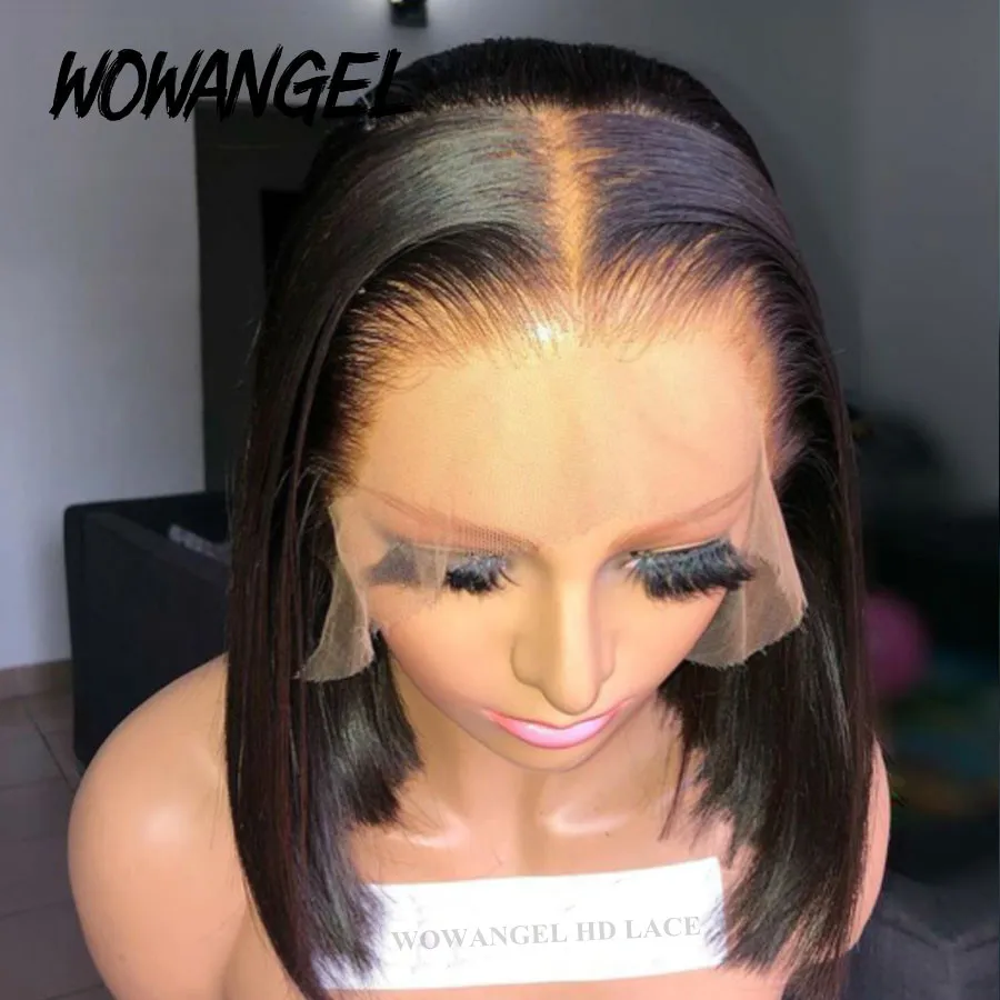 Wow anjo skinylike real hd perucas dianteiras do laço curto bob peruca corte sem corte peruca 13x4 hd laço frontal perucas de cabelo humano pré arrancado sem cola