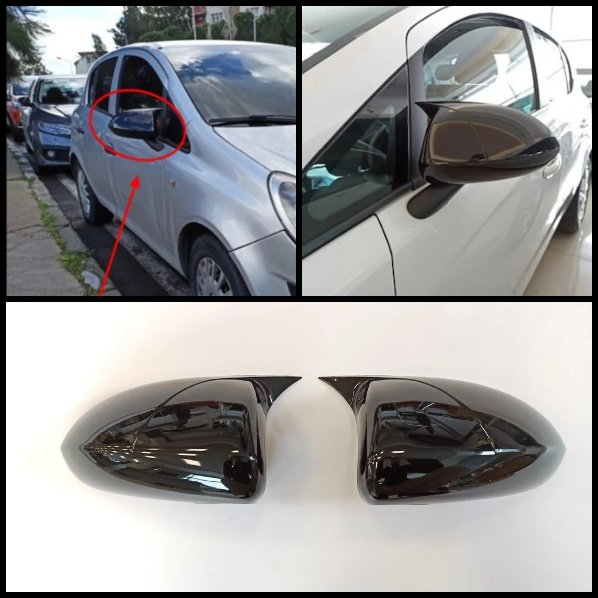 For Opel Corsa D 2006-2014 ABS Plastic Bat Wing 2 Pieces Mirror Covers Caps Rearview Mirror Case Cover Gloss Black Car Accessory