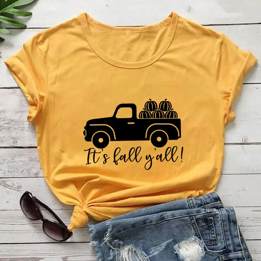 It’s Fall Y’all Shirt Thanksgiving Pumpkins Shirts New Arrival Casual 100%Cotton Funny T Shirt Harvest Festival Tees Dropship