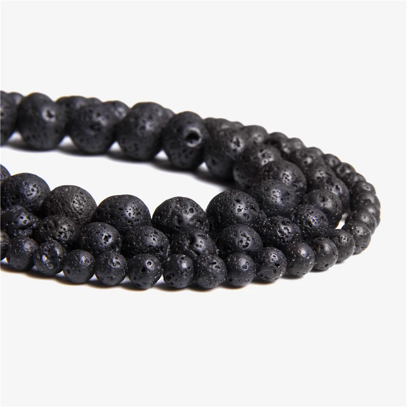 Natural Black Lava Stone Beads Natural Volcanic Stone Round Beads For Jewelry Making Wholesale Jewelry Accessories
