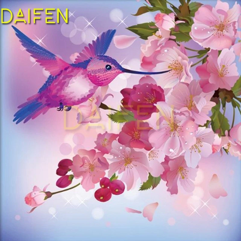 Full Square Diamond painting Cartoon bird flower 5D DIY Diamond embroidery Cross stitch Full Round Diamond mosaic Animal Peach