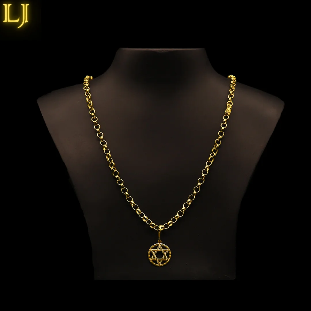 6MM Portuguese Chain Set + Old Coin Embroidery Davi Star Pendant®Eternal Guarantee in Color!