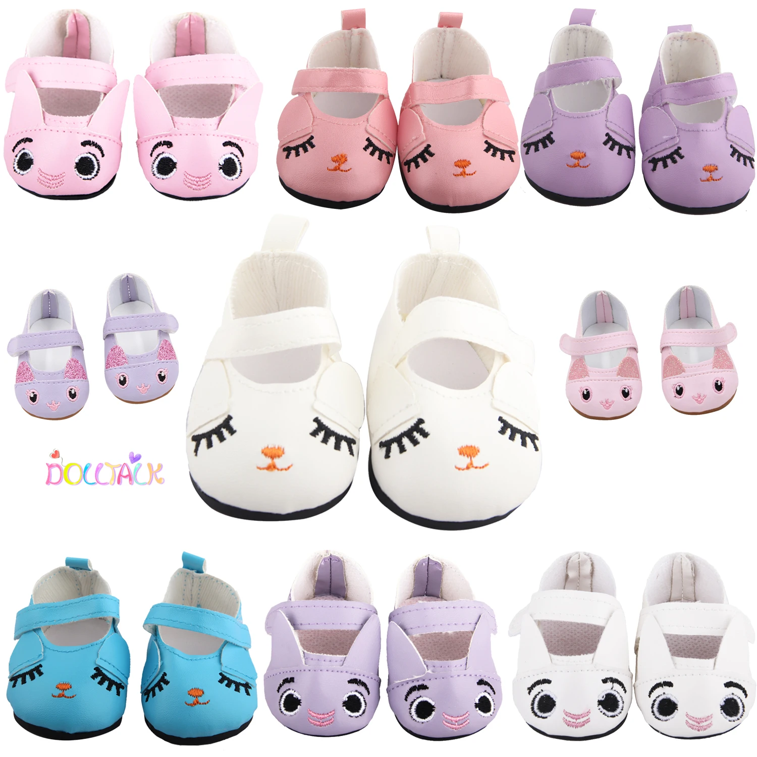 Cute Jacquard American 18 Inch Girl Doll 7cm Shoes Boots Embroidery Rabbit Cartoon Doll Shoes For 43cm Baby New Born,DIY,OG Doll