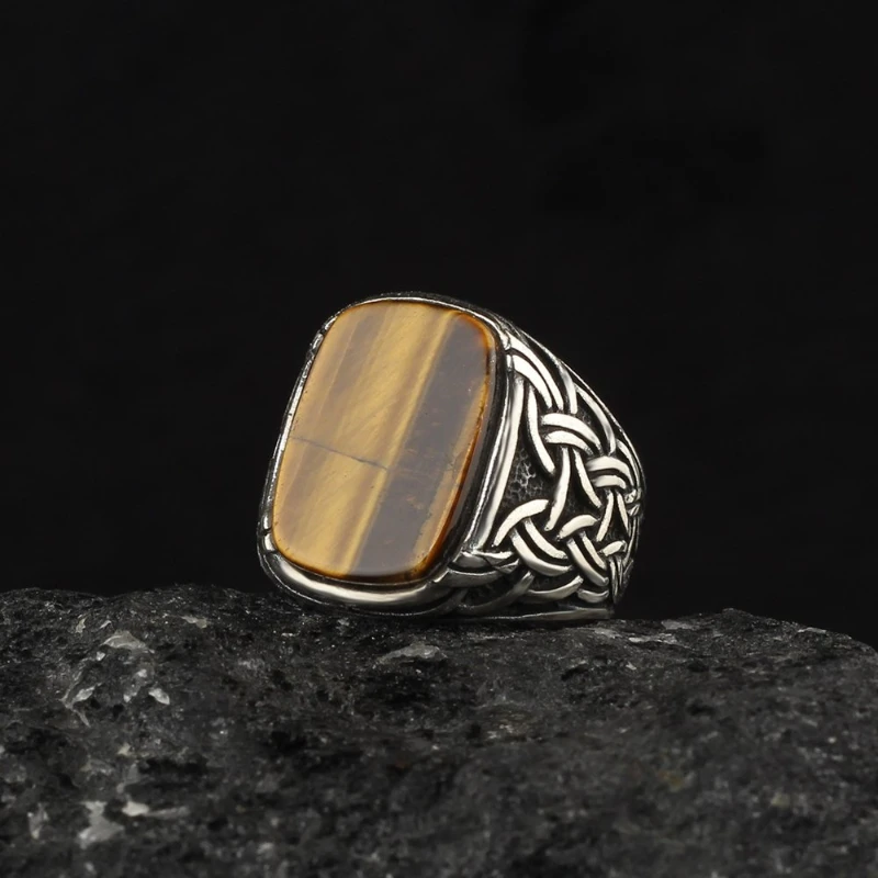

Men's Tiger 'S Eye Gemstone 925 Sterling Silver Ring Special Design 2022 Summer Winter Fashion Trend Accessories Products Souvenir Free Shipping