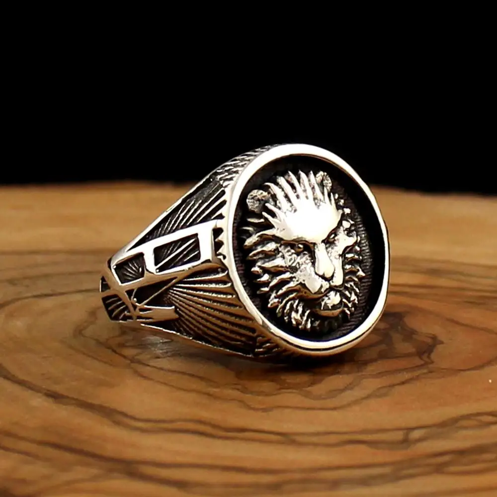 Handmade Real Pure 925 Sterling Silver Lion Face Ring For Men Women Without Stone Turkish Style Jewelry Fashion Vintage Gift High quality Accessories Punk Retro All size