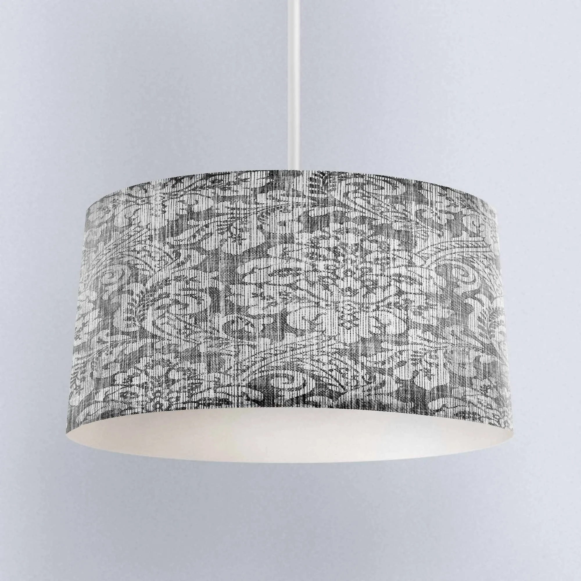 

Else Gray White Ethnic Floral Vintage Digital Printed Fabric Chandelier Lamp Drum Lampshade Floor Ceiling Pendant Light Shade