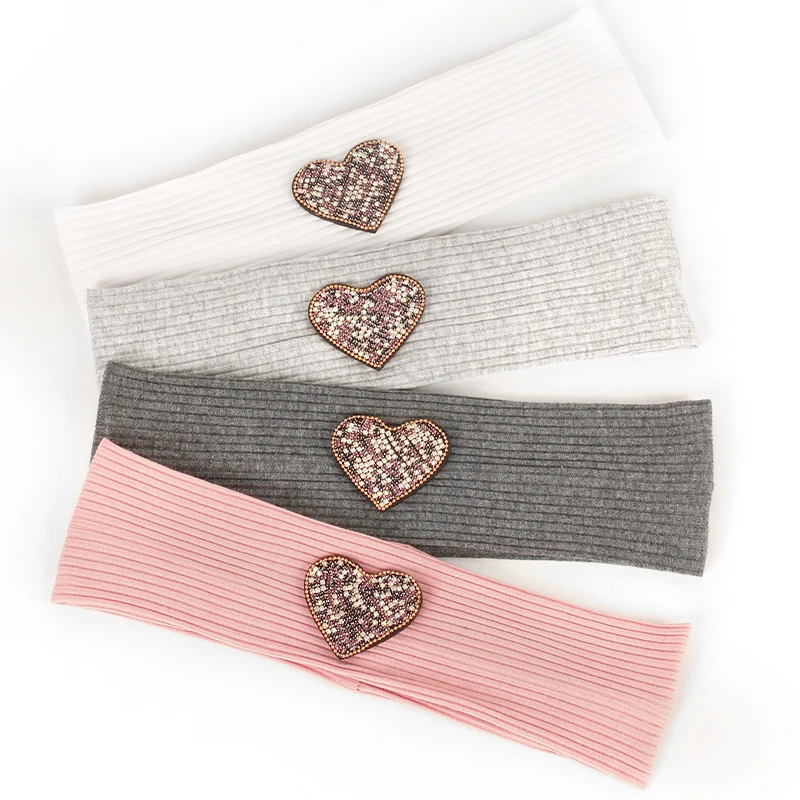 Women Yoga Sport Headband Ladies Cotton Soft Hairband Ribbing Knit Elastic Headwear Fashion Love Rhinestone Accessories Turban image 2