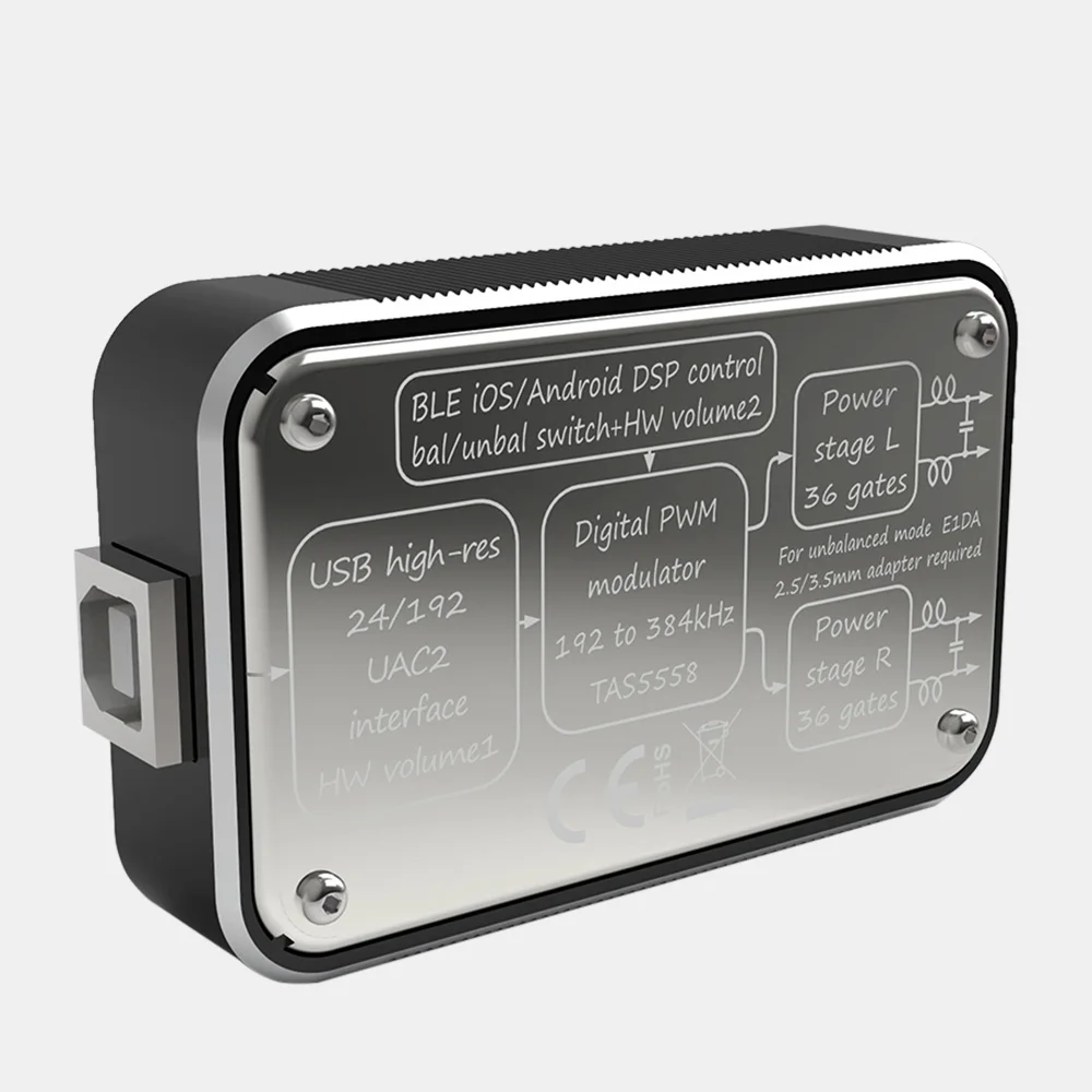 E1DA Power DAC V2.1 Headphone Amplifier with 2.5/3.5 Adapter, Type B to A Cable  PEQ DSP BLE DAC
