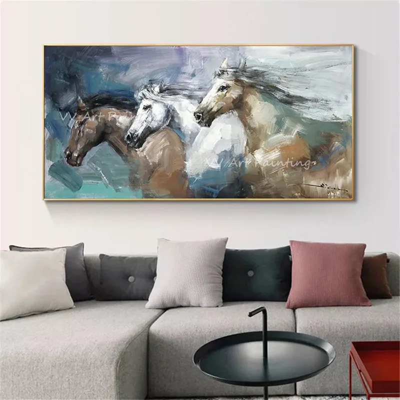 Classic Horse Running 100% Handmade Colorful Thick Knife Picture Animal Oil Paintings on Canvas Modern Art Best Gift No Frame