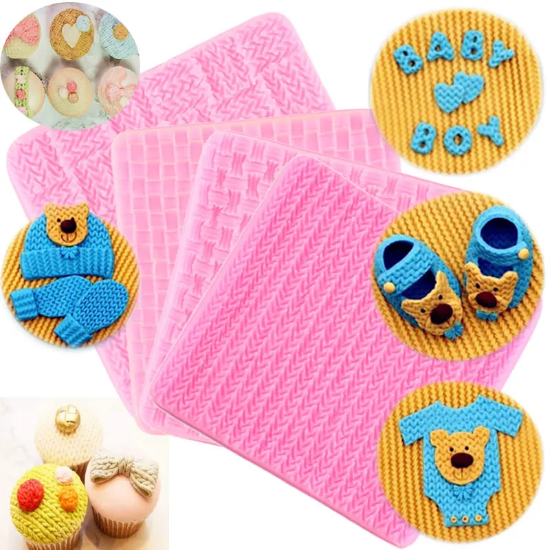 Knitting Texture Silicone Mold Cupcake Topper Fondant Moulds Baby Party Cake Decorating Tools Candy Polymer Clay Chocolate Molds