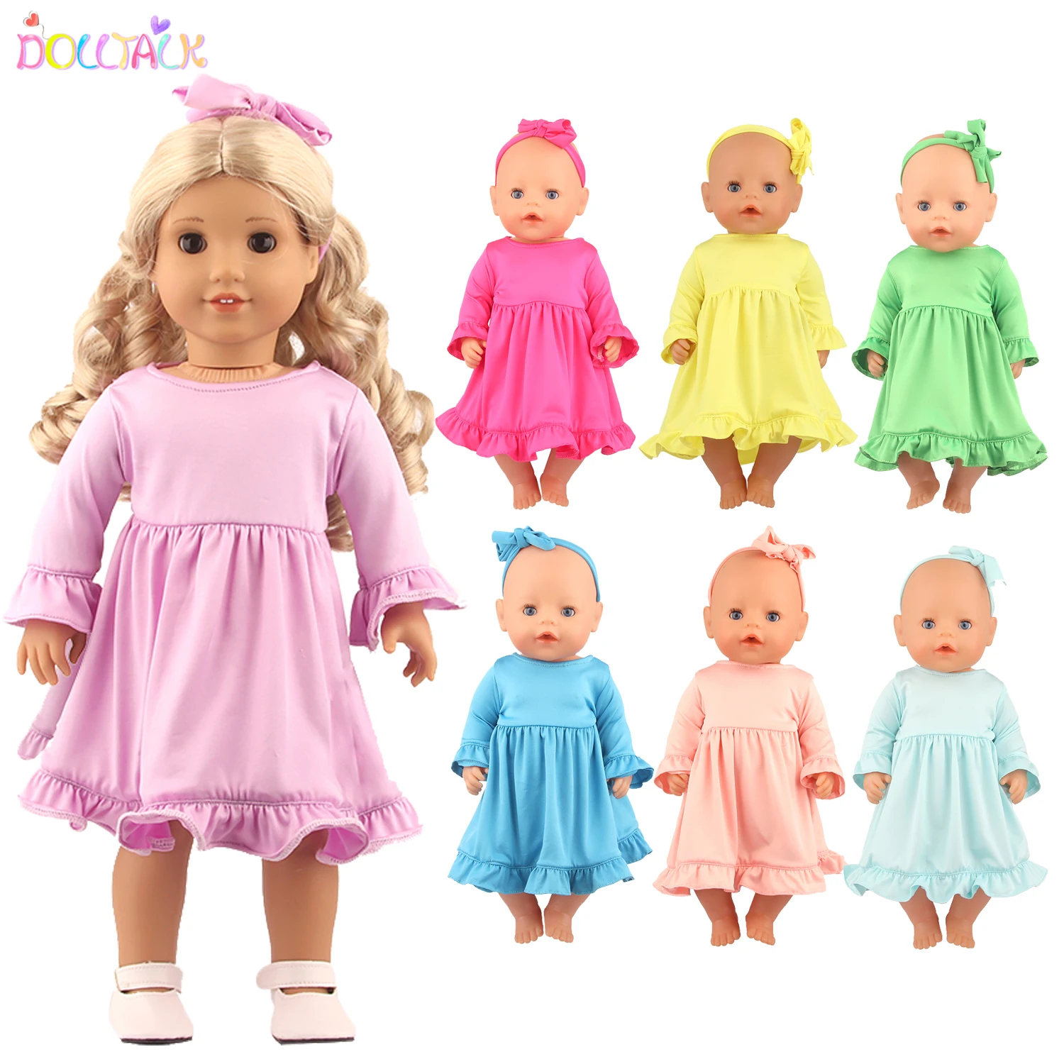 7 Colors Wavy Nightdress Pajamas For 43cm Baby New Born Doll Clothes Cute Skirt For American 18 Inch Girl,Our Generation Doll