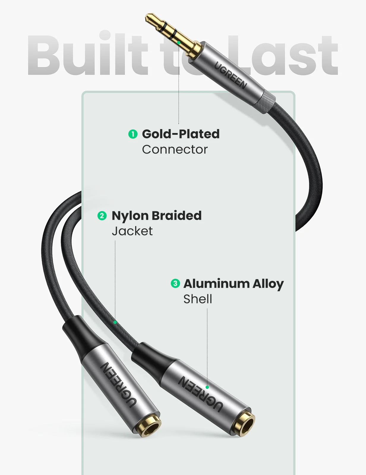 UGREEN-Divisor de auriculares de 3,5mm, adaptador de Audio de 2 vías Aux macho a hembra, doble estéreo Y Cable divisor para TV, teléfono Y PS4