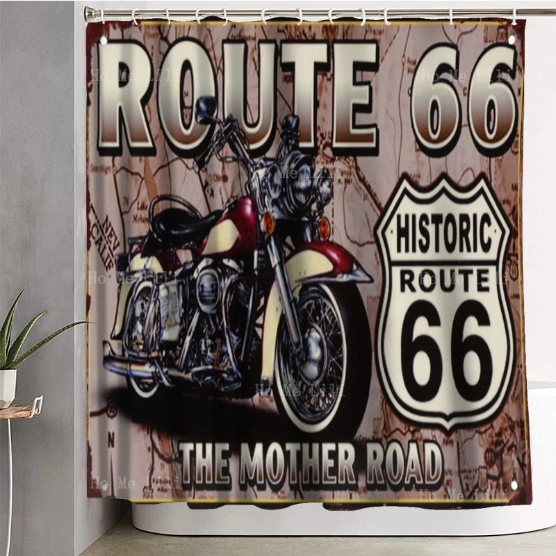 Metal Signs Cool Retro Red Motor Historic Route 66 The Mother Road Vintage Bord Shower Curtain By Ho Me Lili