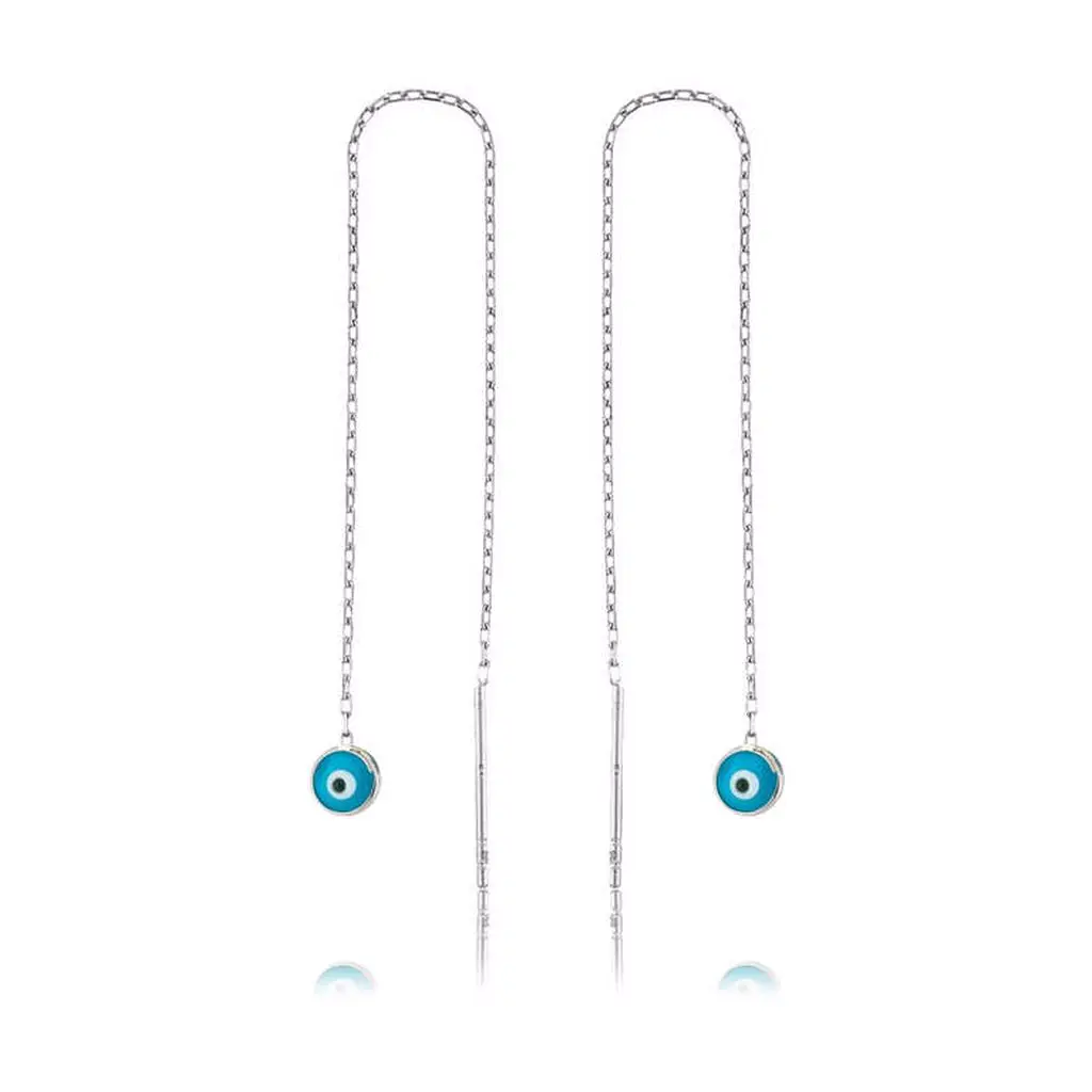 Silver Evil Eye Chain Earrings Women 925 Sterling for Jewelry Wedding Party Birthday Gift - Box - Fashion Girl Accessories