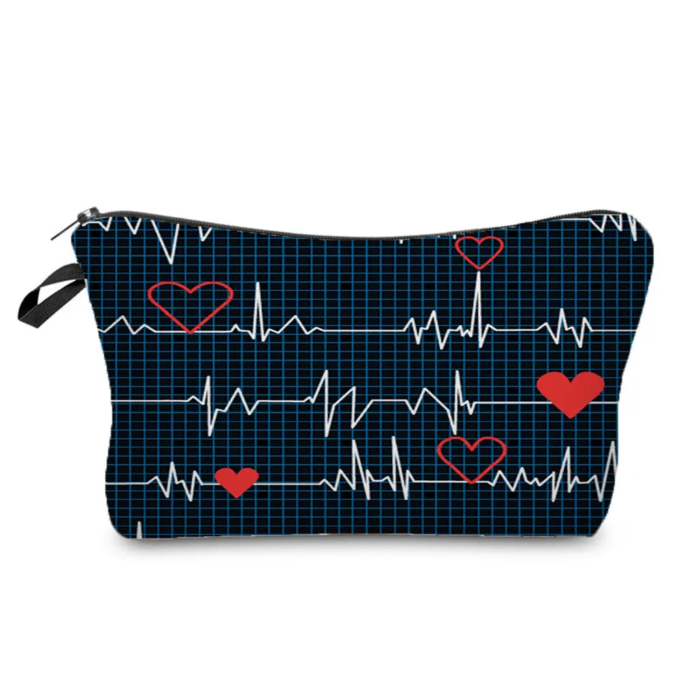 

Pretty Nurse Women's Bag Electrocardiogram Printed Cosmetic Bags Fashion Makeup Bag Hot Sale Pencil Cases High Quality Organizer