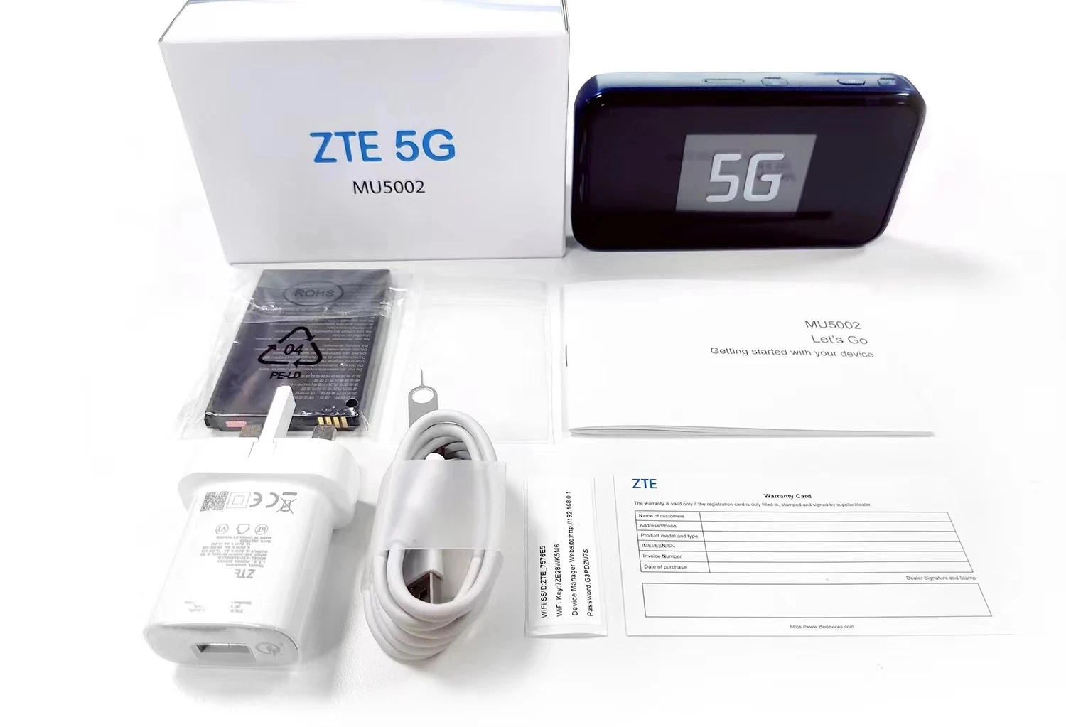 ZTE Mu5002 5G NSA/SA 5G NR+LTE EN-DC-Sub6G FDD:n1/3/5/7/8/20/28/38/40/41/42 TDD:n77/78/41 Cat2 MiFi Modem