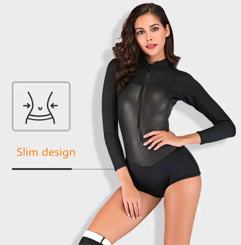 Neoprene 2MM Women Wetsuit Anti-UV Scuba Diving Suit Long Sleeve One-Piece KiteSurfing Spearfishing Dry Suit Kayak Sexy Swimsuit