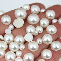 Micui 6/8/10/12mm Ivory Color Round Pearl Beads ABS Resin Half Pearls Flatback Bead For Jewelry Clothes Crafts Decoration MC248