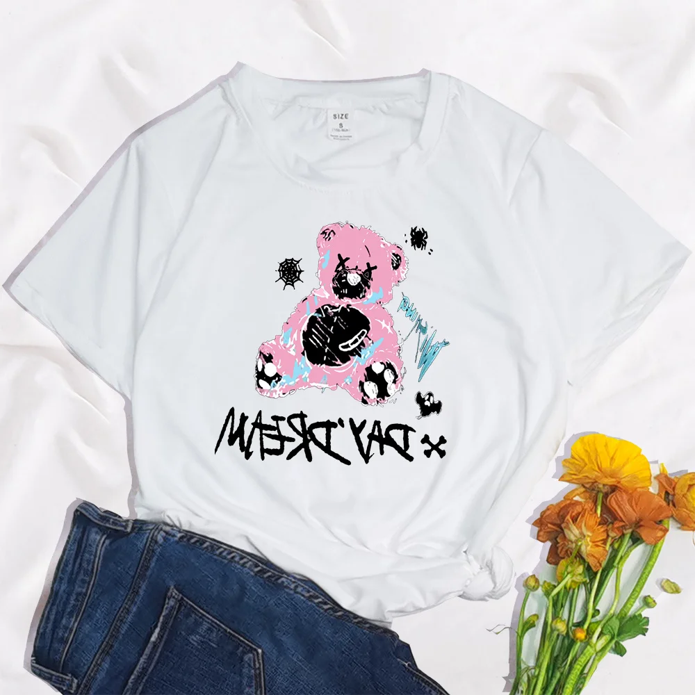 Camiseta de gran tamaño Punk de oso de Anime para Mujer, ropa gótica de Gril de verano Harajuku coreana, Camiseta para Mujer, Tops para Mujer, envío directo