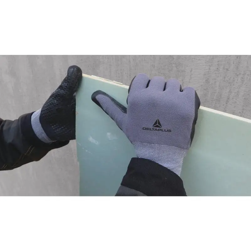 DeltaPlus VE727 safety work glove polyamide spandex knitted nitrile pu palm with dots  Polyurethane coating  Oil resistance