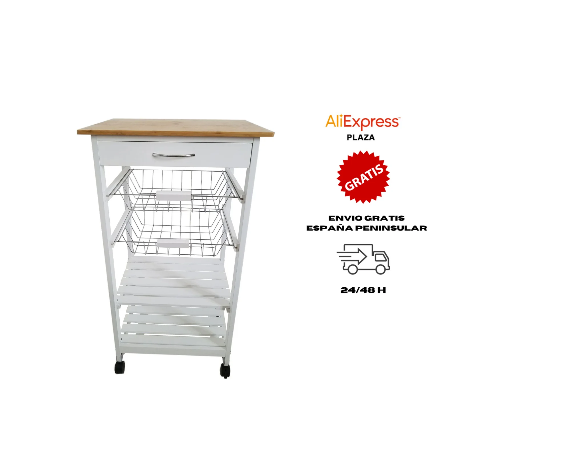 Kitchen cart Port 7 white color. 85x39x12 Cm. Kitchen. Kitchen carts. Fruit greengrocer. Kitchen greengrocer. Kitchen organizer. Saves space. Greengrocer cart. Kitchen furniture.