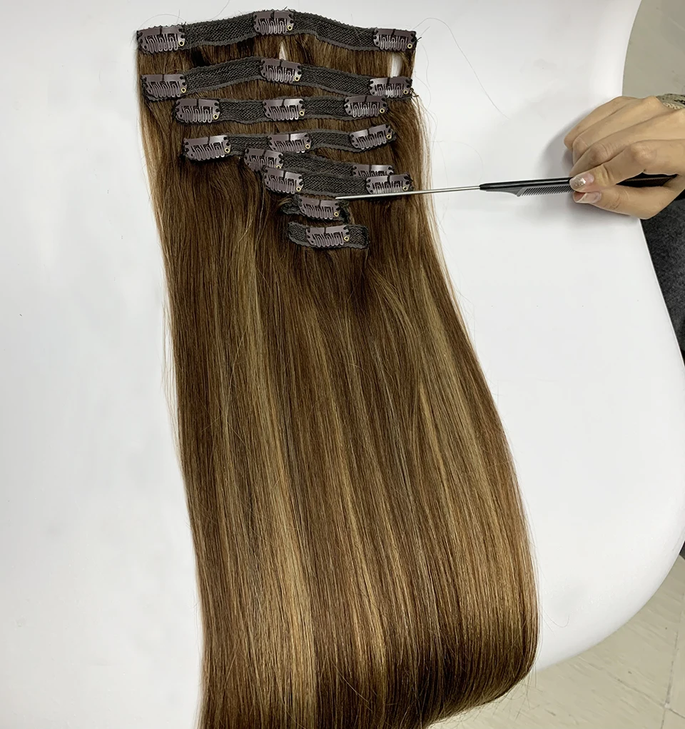 P4/27 straight Clip In Human Hair Extensions 100g/set straight Clip In Full Head Brazilian Hair Extension for Women