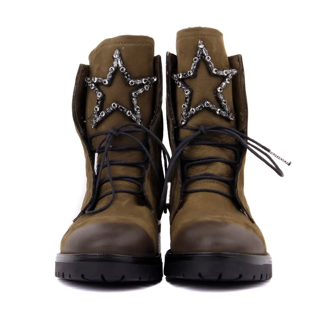 Sail Lakers-Khaki Nubuck Ritsleting Sepatu Bot Wanita