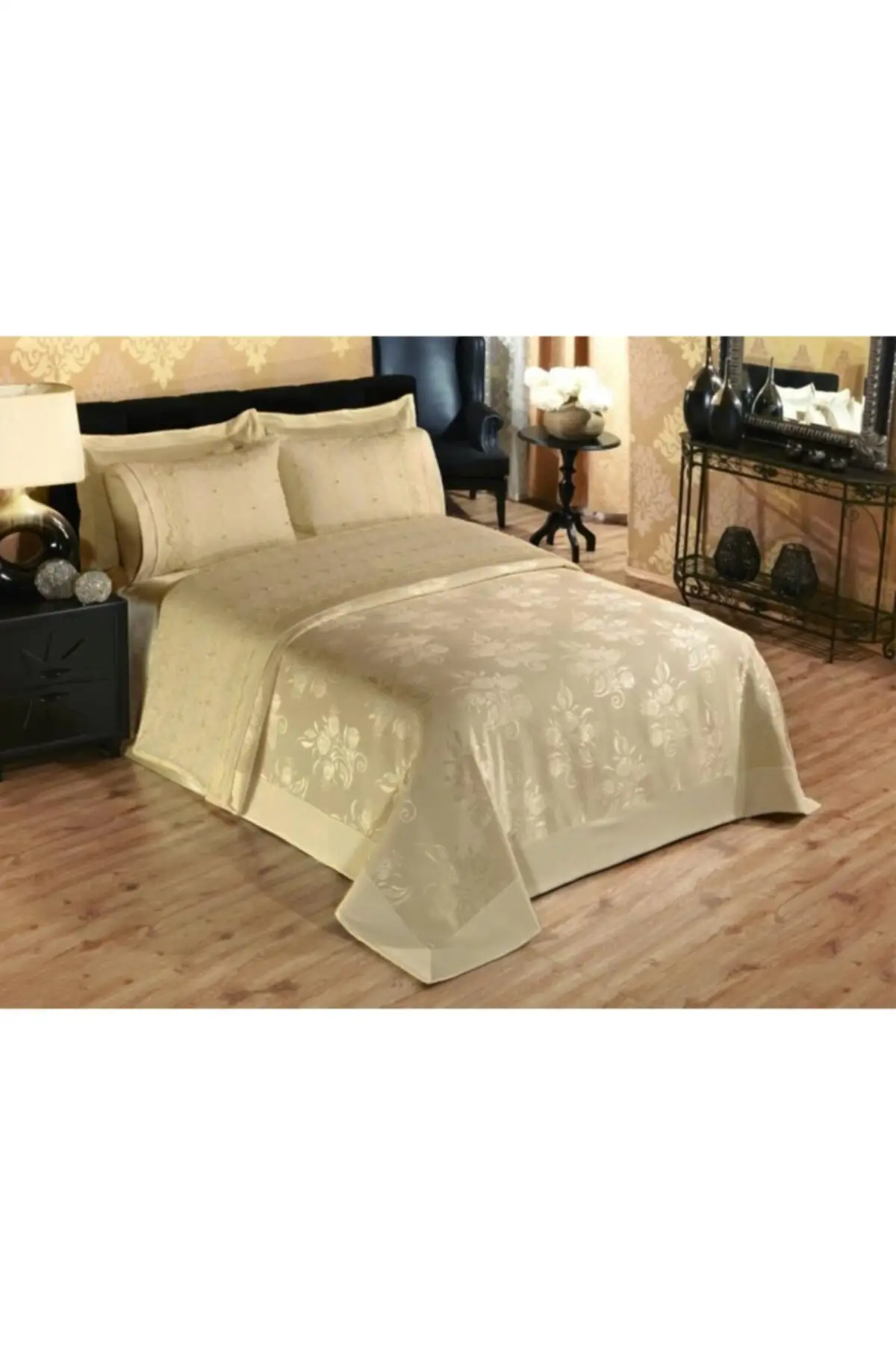 Luxury French Guipure Laced Double Pearl Pique Set-Quality Bedspread/Bed Cover- Pillowcases-Coverlet 6Pieces-Colour Options