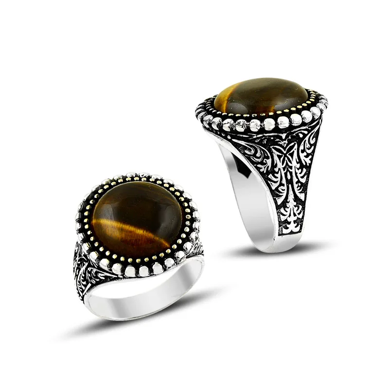 925 Silver Handcraft Tiger Eye Men Rings