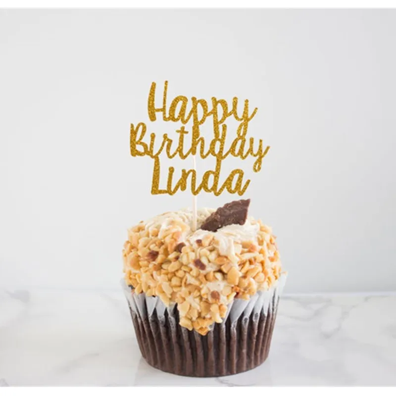 

Custom Cupcake Toppers, Cake Topper, Custom Name, Glitter, Any Text, Language, Happy Birthday