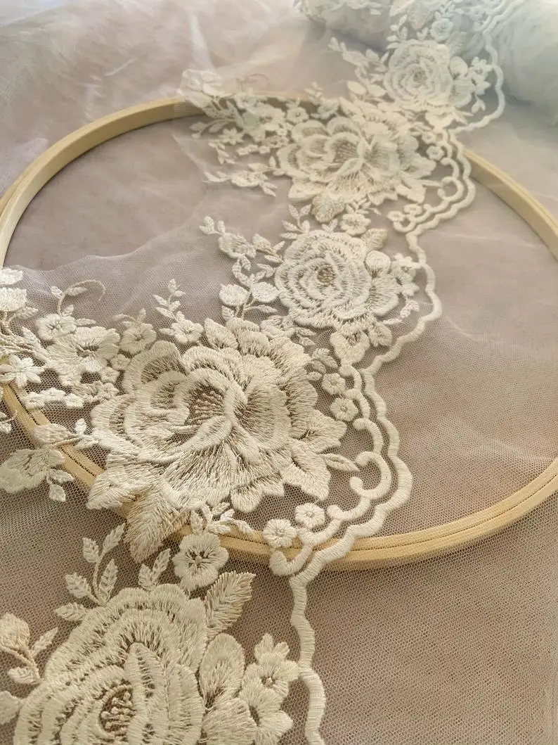 5 yards Champagne Lace Trim Exquisite Embroidered Lace Trim With Scallops,