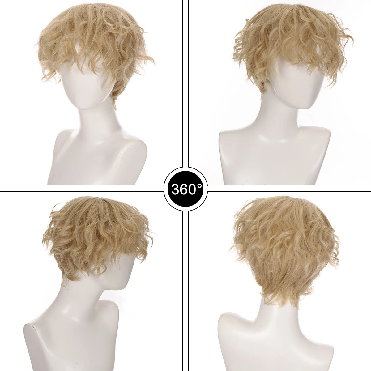 MSTN Synthetic Good Quality Short Curly Wigs for Men Boys Black Blonde Hair Halloween Party Wig Heat Resistant Daily Cosplay Wig