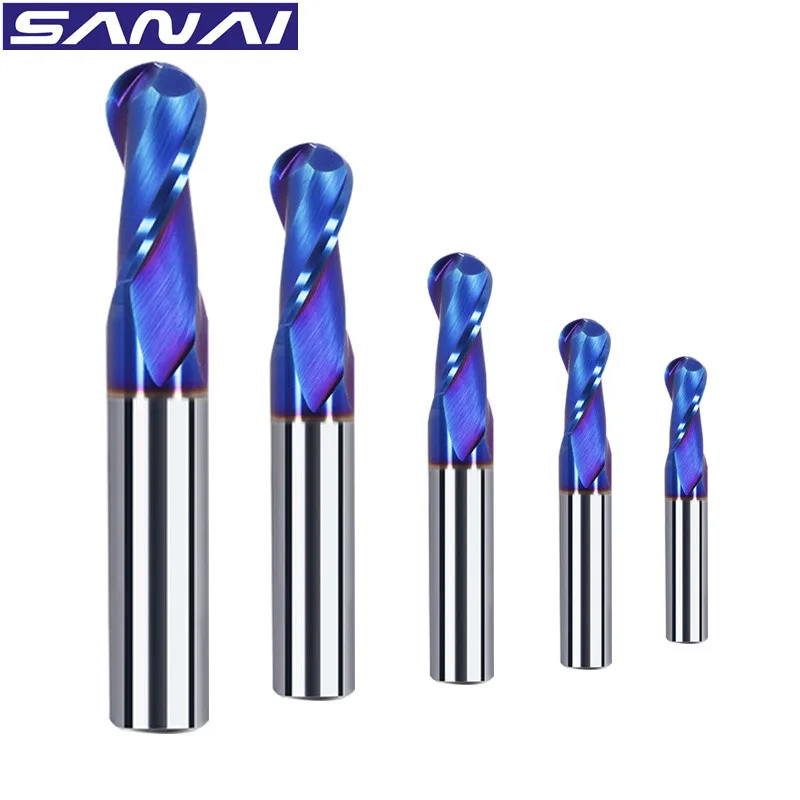 

HRC 65° Milling Cutter Ball Nose End Mill 2 Flutes Tungsten Carbide Steel Milling Tools R0.5mm - R10.0mm Cutting Router SANAI