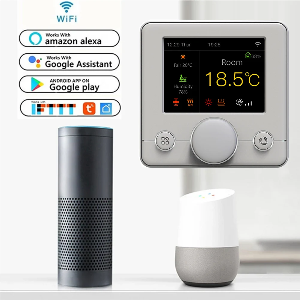 Qiumi RGB Colorful Smart WiFi Thermostat for water / floor heating electric water / Gas boiler works with Alexa Google Home