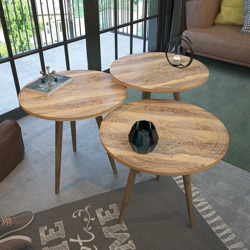 Coffee Table Tea Coffee Service Table Round Living Room Nightstand, Coffee Table Big Presentation Table Wood Leg