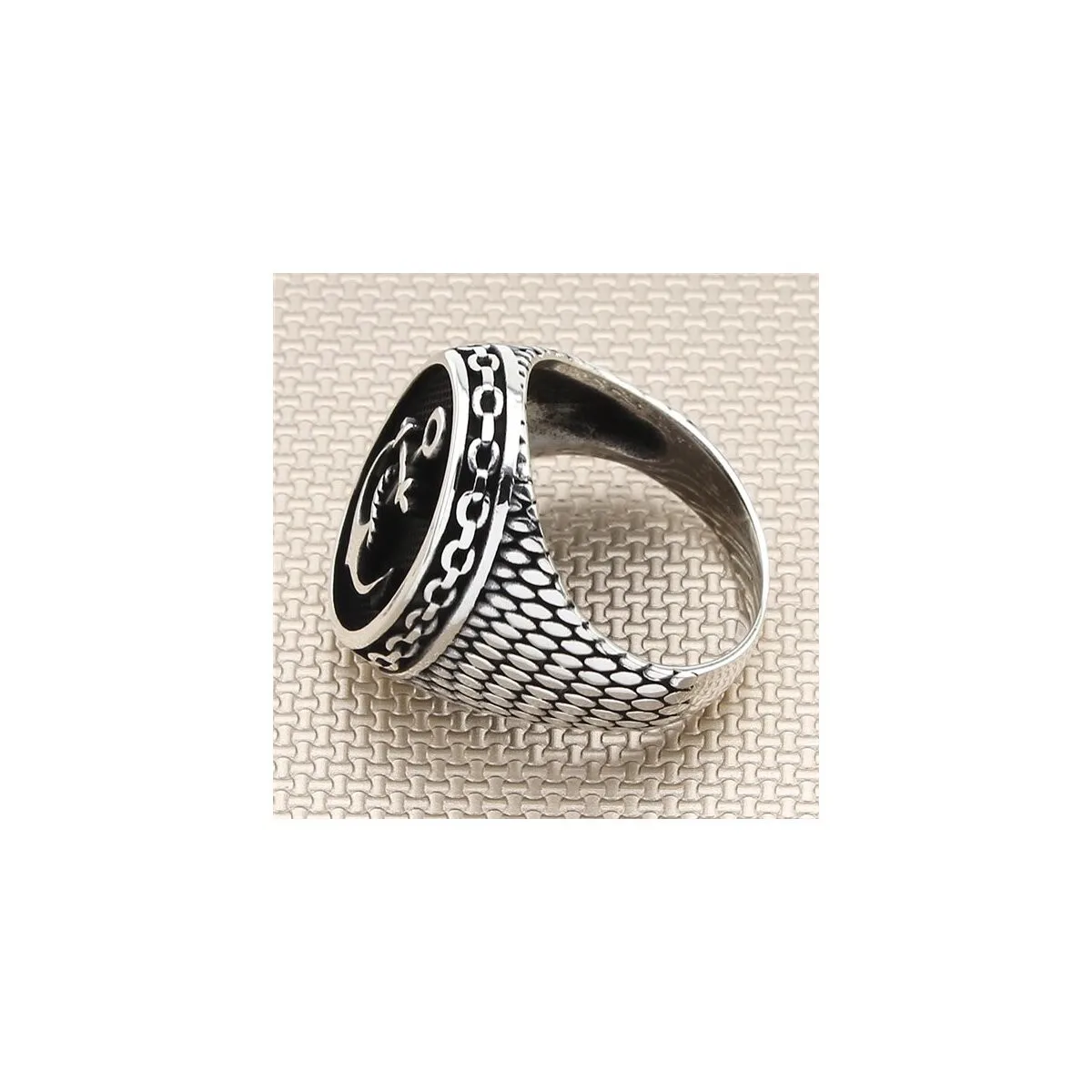 925 Sterling Silver Elegant Black Anchor Model Without Stone Men's Ring Exclusive Chic Accessory for Men Special Ring