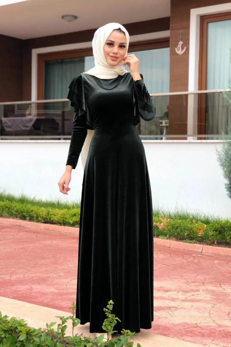 Long Dress Velour Dresses Muslim Turkish Clothes For Women Autumn Garment Moroccan Caftan Moroccan Tagine 3abaya hijabi robe