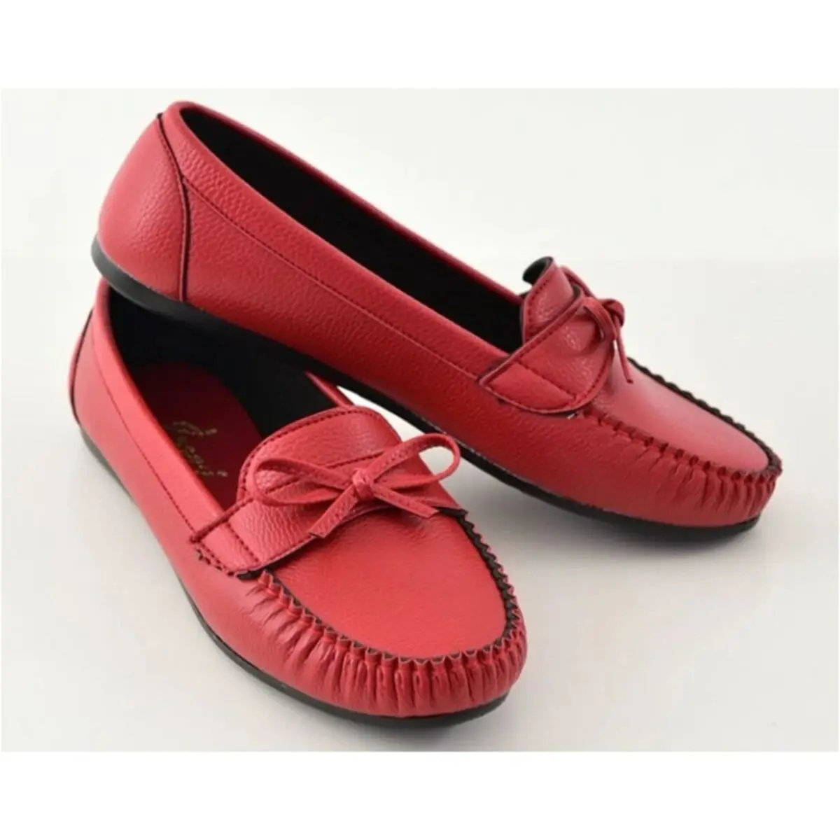 2021 SUMMER SEASON WOMEN CASUAL ELEGANT FLAT SLIP-RESISTANT OUTSOLE ARTIFICIAL LEATHER LOAFER SHOES RED