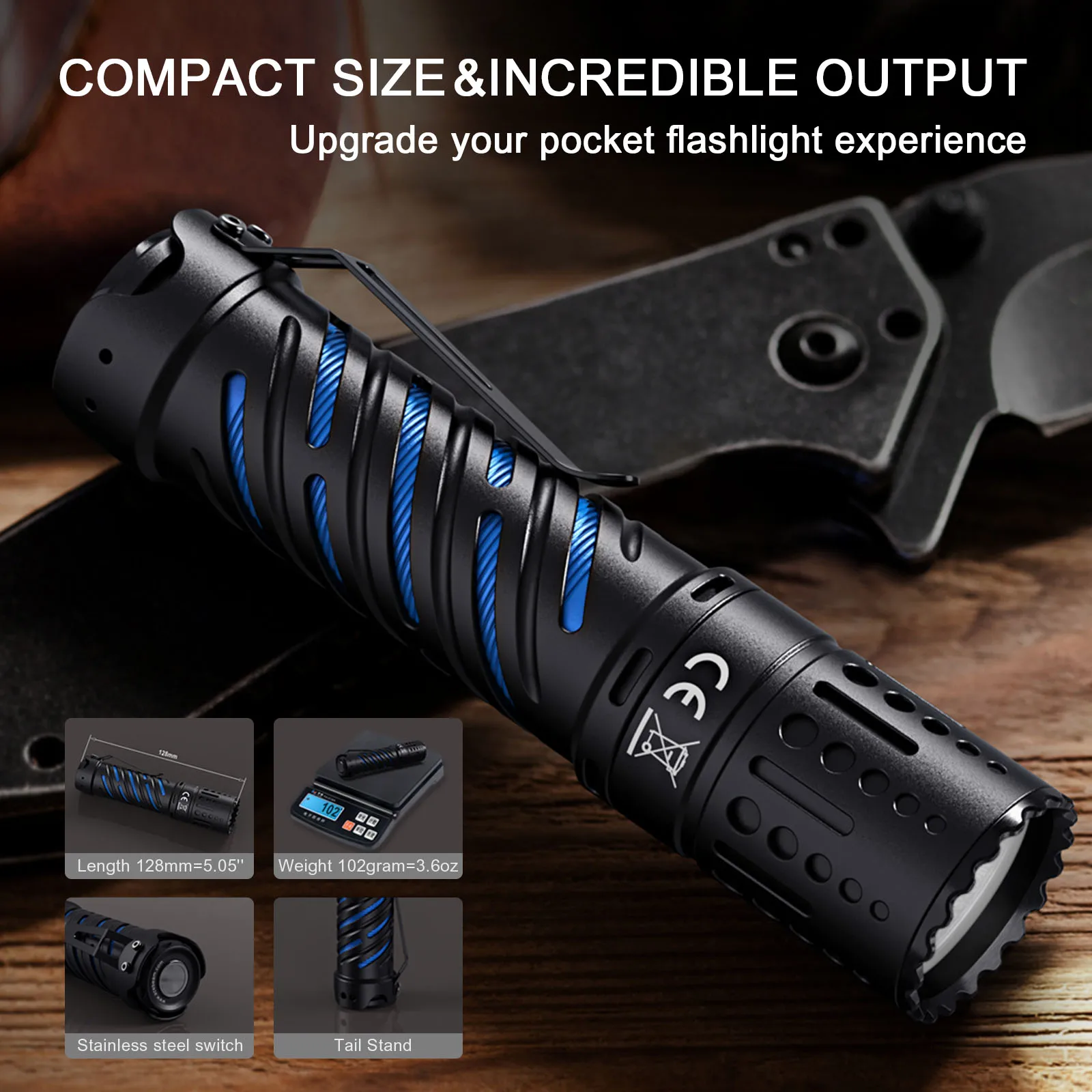 ACEBEAM E70 4600 Lumens Ultra-Compact Rechargeable EDC Flashlight, for Household Search, Outdoor Camping, Hiking