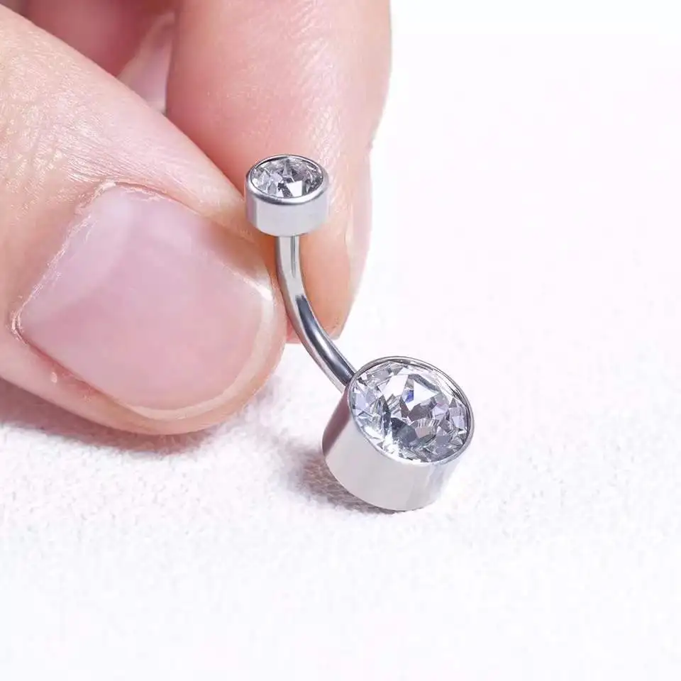 Eternal Metal ASTM F136 Titanium Internally Threaded Top Round Bezel Set CZ Belly Button Ring Body Jewelry