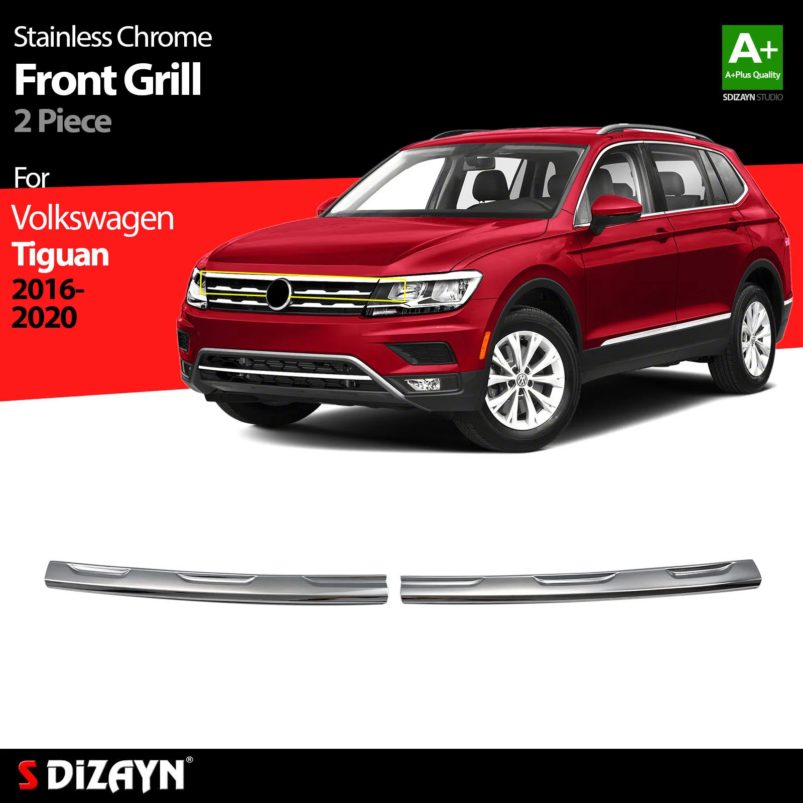 S Dizayn For Volkswagen Tiguan Chrome Front Grill Stainless Steel 2 Pcs VW Exterior Car Accessories Parts Auto Products Stickers