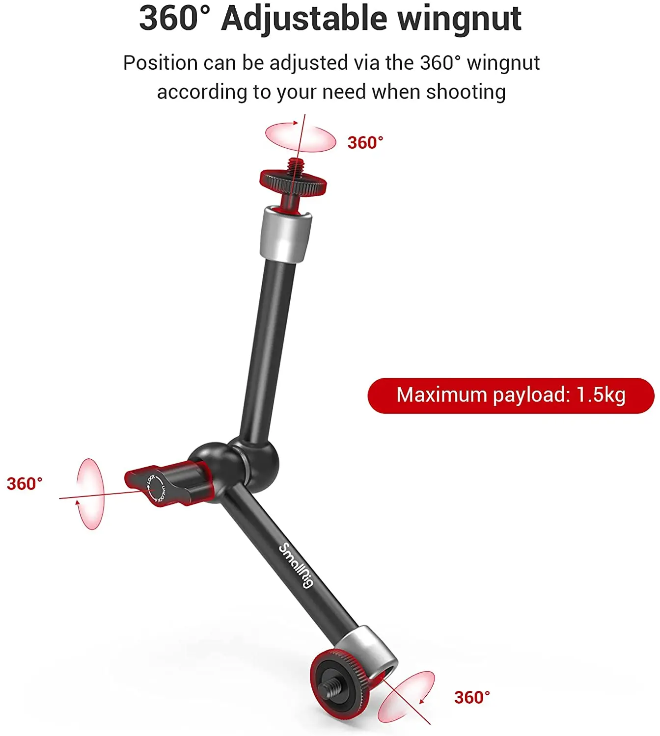 Bras Magique Articulé à Tête Sphérique 57 Cm - Support Caméra Lumière Micro Charge 2 Kg