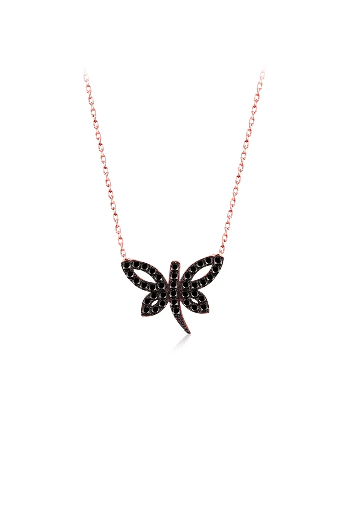 925 Sterling Silver Women Necklace Dragonfly Black Zircon Stone Gift Birthday Precious Pendant Stylish Chain Luxury Cool